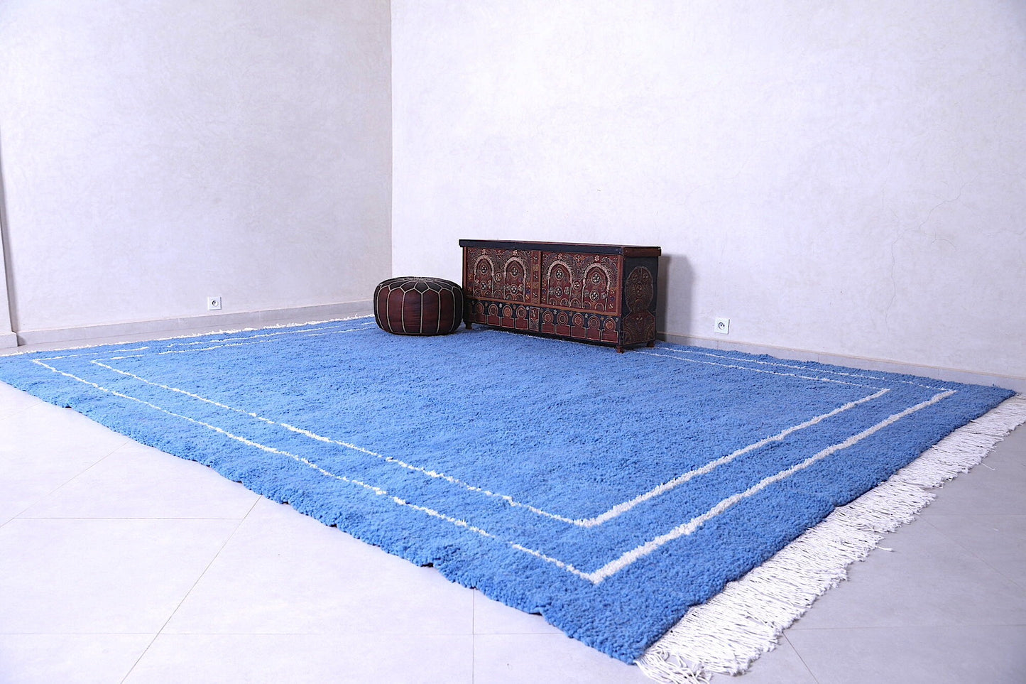 Azure Frame – Handgeknüpfter marokkanischer Wollteppich – mehrere Größen