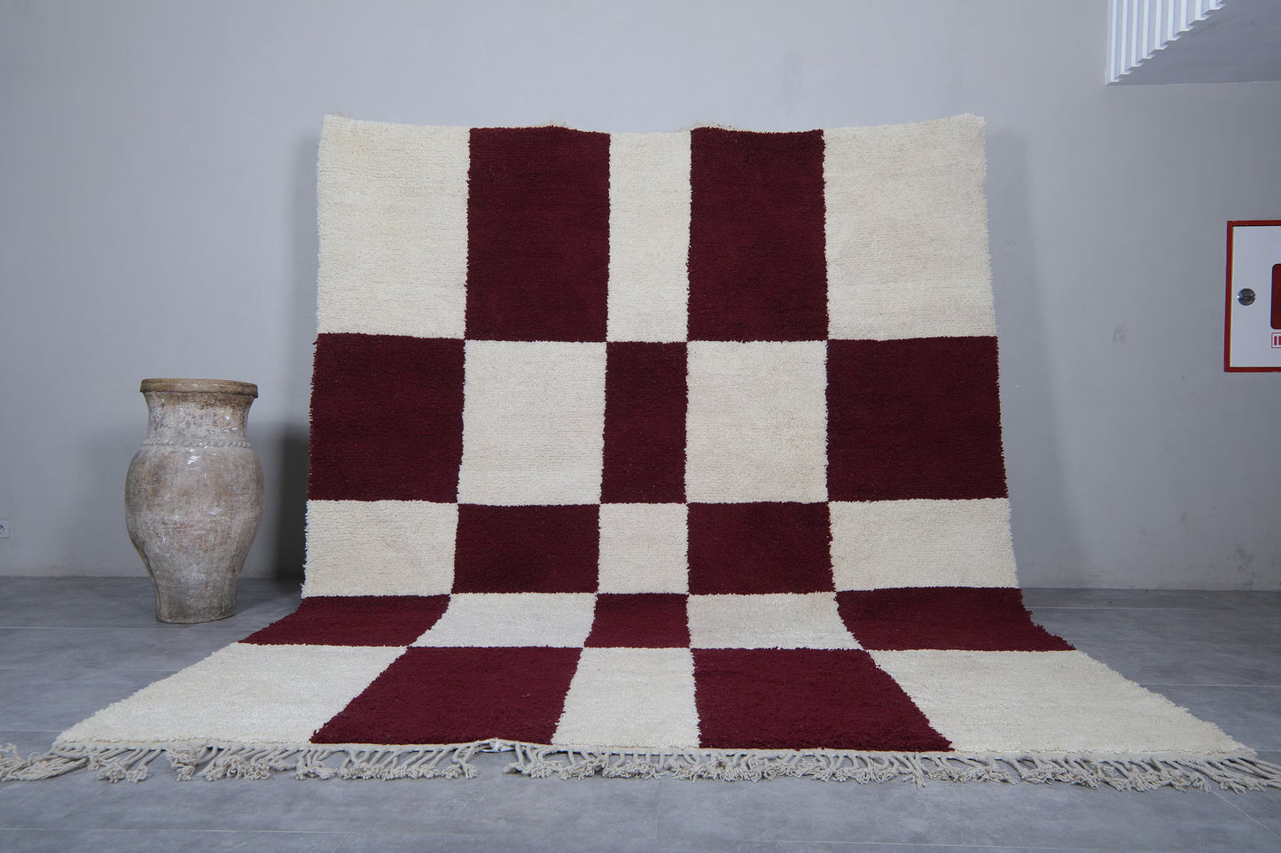 Crimson checkered Moroccan rug 