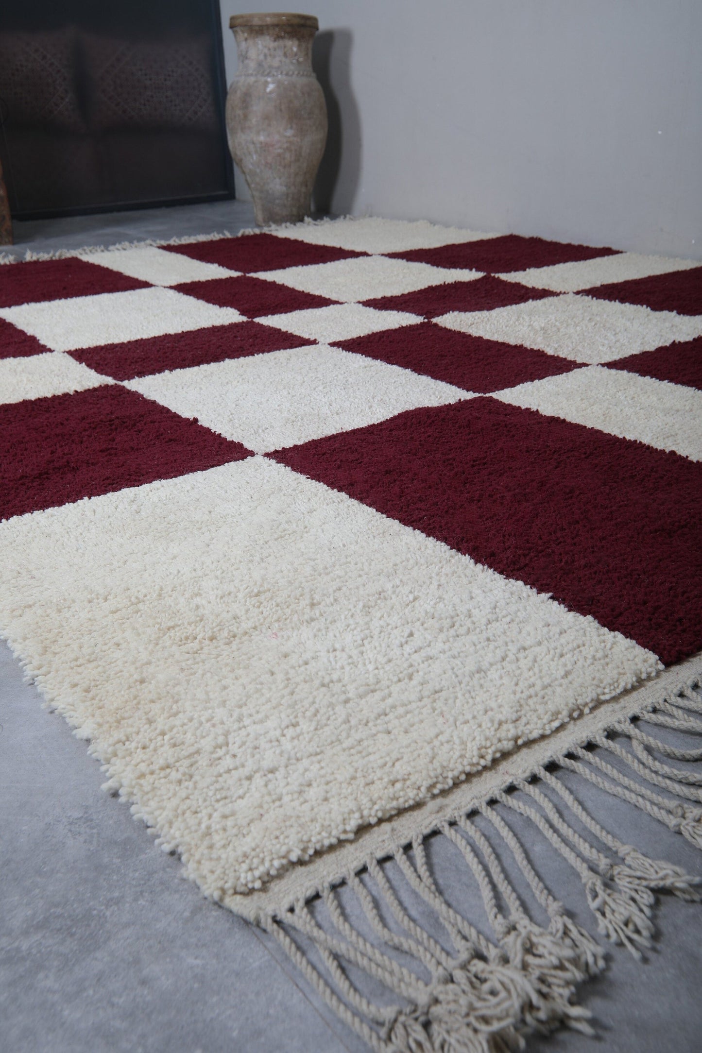 Crimson Check - Handcrafted Moroccan Wool Rug - multiple sizes