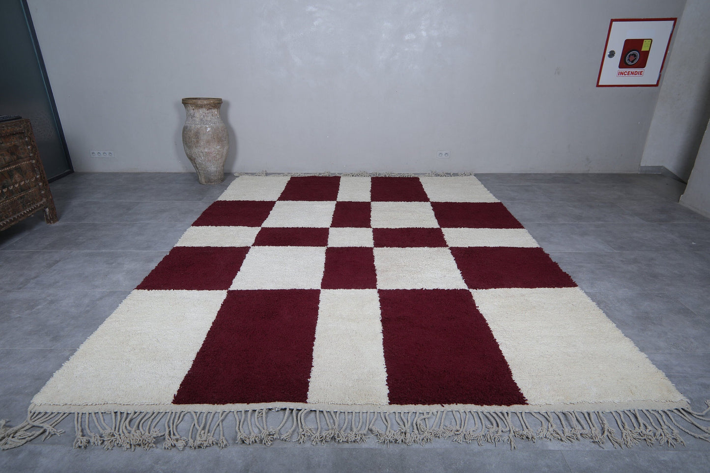 Crimson Check - Handcrafted Moroccan Wool Rug - multiple sizes