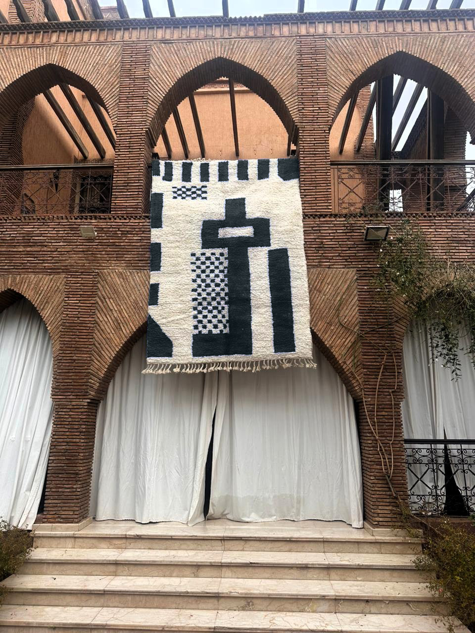 Toubkal – Handmade Black and White Checkered Rug
