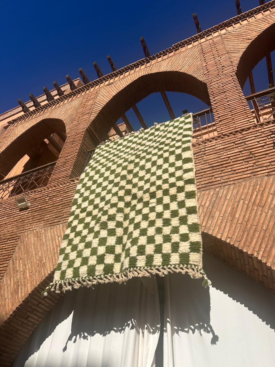 Ouirgane – Handmade Green Checkered Rug