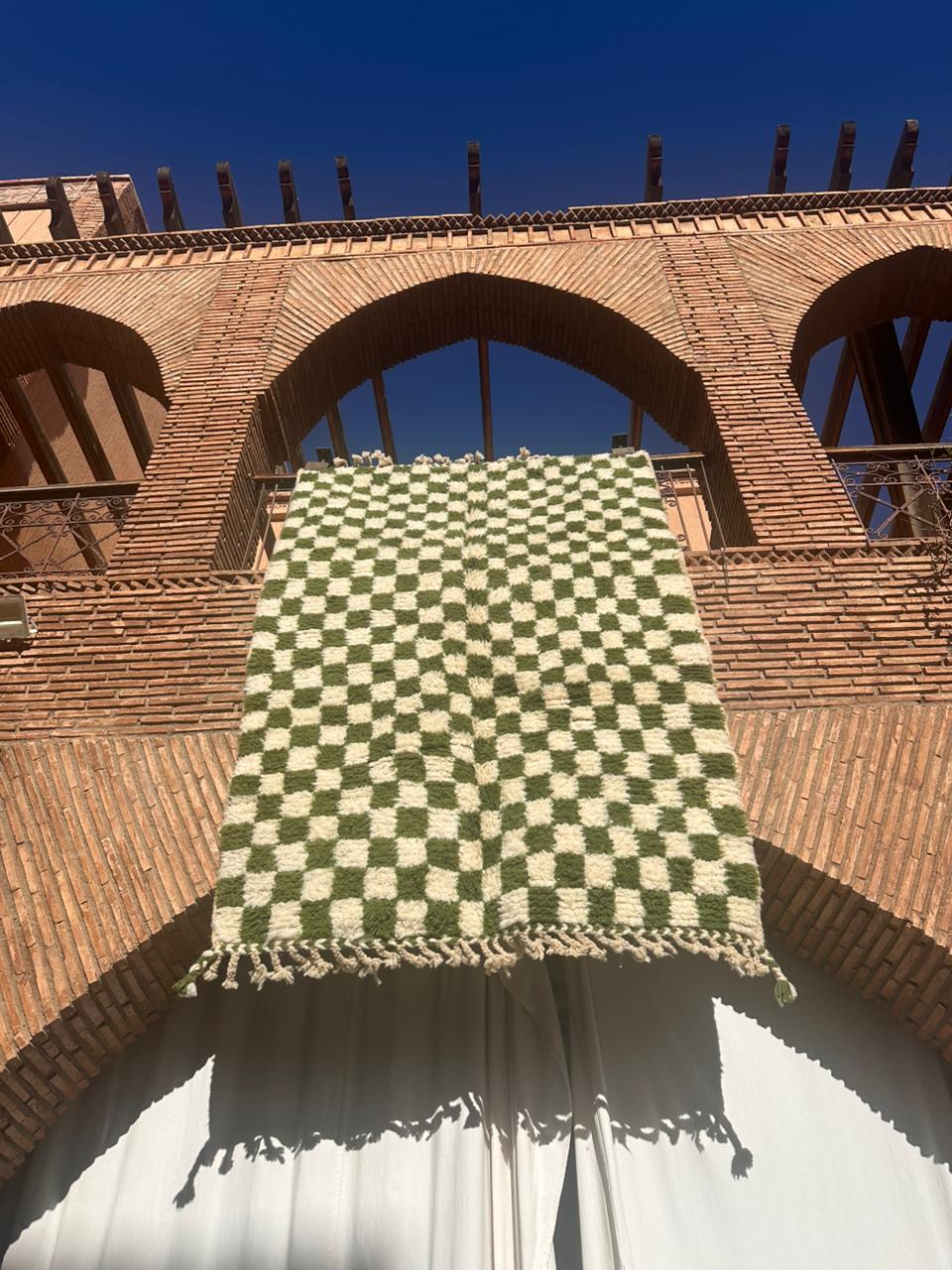 Ouirgane – Handmade Green Checkered Rug