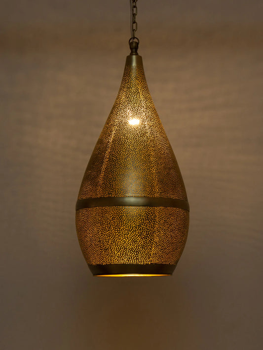 Golden Elysium: perforated copper pendant light-M, 40x20 cm