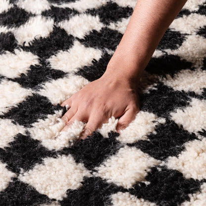 Black and white Handmade Checkered rug