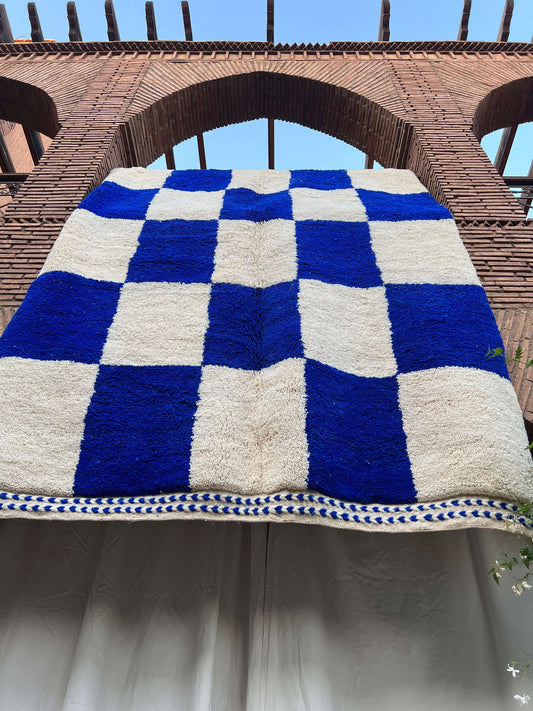 Blue Checkered Handmade Moroccan Area Rug