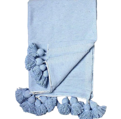Azure comfort: handwoven cotton tassel throw-270x200 cm