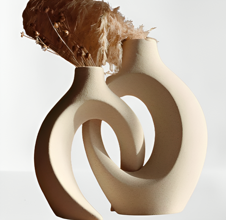 Duo de vases en céramique Coeurs entrelacés - moyen