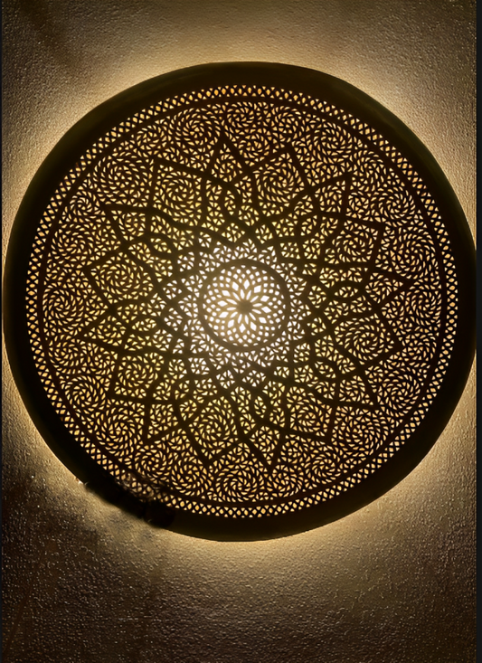 Golden Mandala: handgemaakte koperen wandlamp, 50 cm