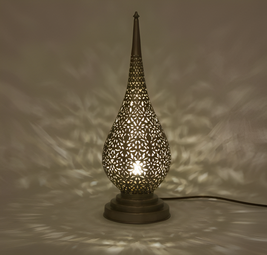 Filigrane d'ambre : grande lampe de table en cuivre - 47x16cm