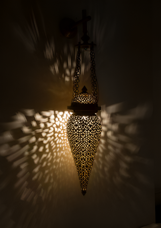 Het gefluister van Alhambra: handgemaakte koperen wandlamp, groot, 90x17 cm