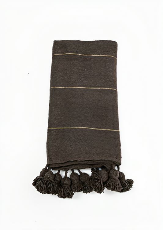 Ebony elegance: handwoven cotton tassel blanket-270x200 cm