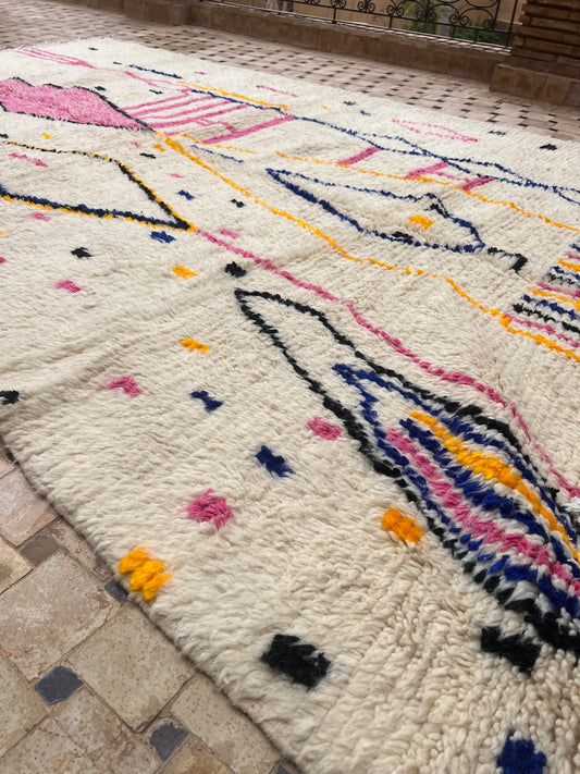 Harmonie in Draden – Artistiek Marokkaans Berber-tapijt van wol, 300x200 cm