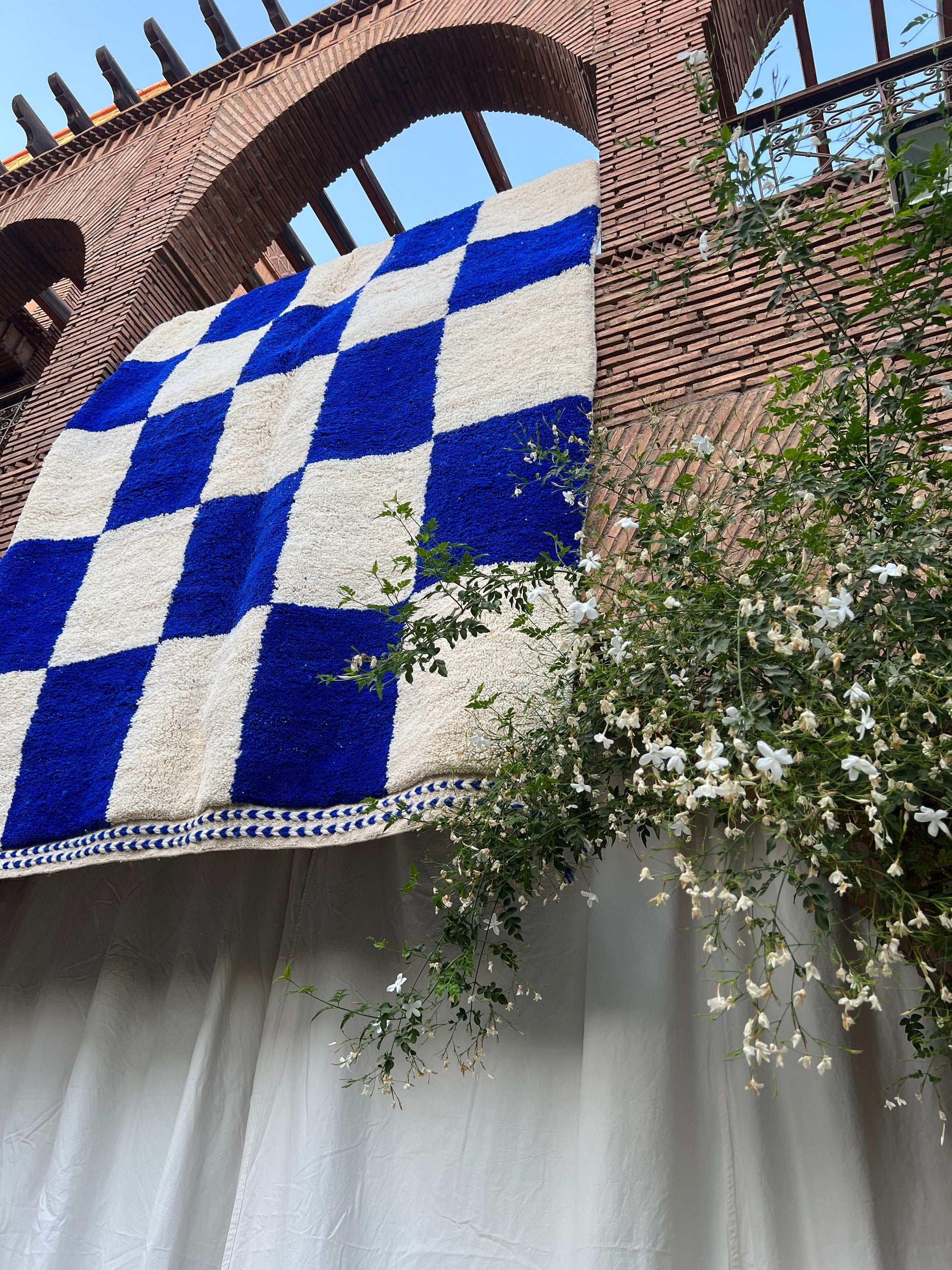 Blue Checkered Handmade Moroccan Area Rug