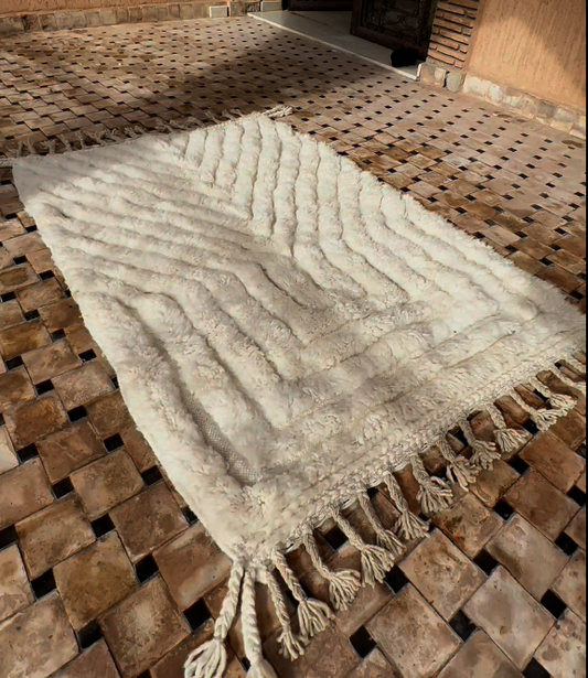 Imlil-handwoven authentic white wool rug, multiple sizes