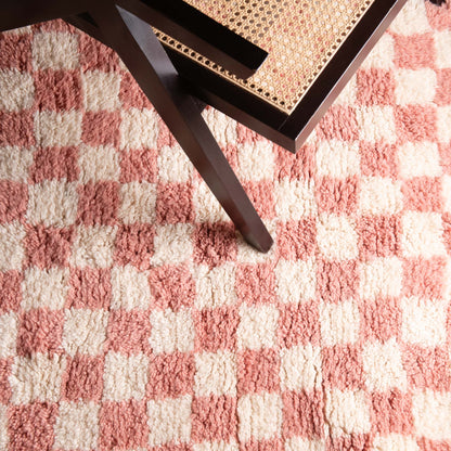 Pink Checkered Handmade Moroccan Area Rug