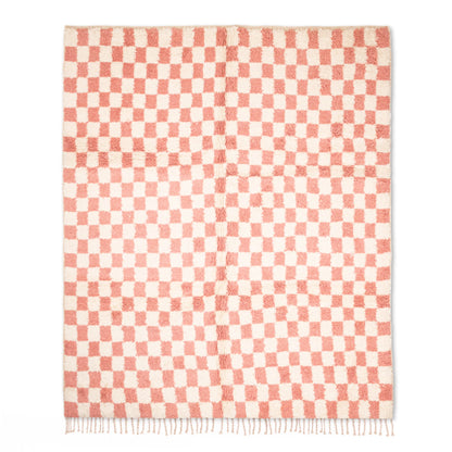 Pink Checkered Handmade Moroccan Area Rug