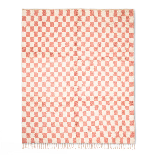 Pink Checkered Handmade Moroccan Area Rug