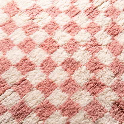 Pink Checkered Handmade Moroccan Area Rug